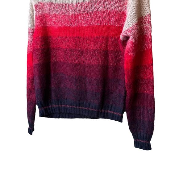 american eagle fuzzy sweater block tan red and blue stripes women small - Picture 5 of 8
